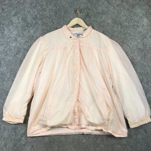 Vintage Windbreaker M 38 Womens Pale Pink Peach Cotton Flannel Lined Snap Button